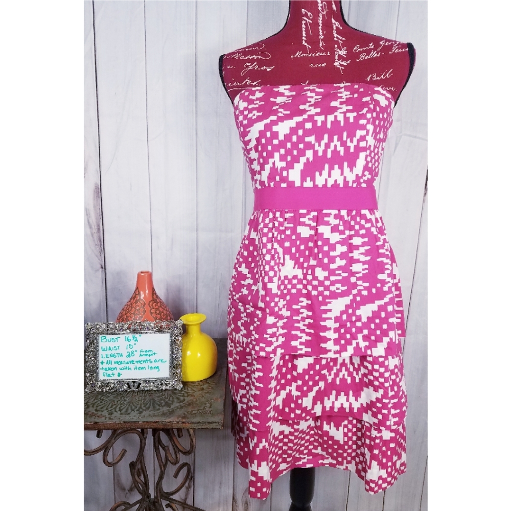 Banana Republic Pink & White Strapless Dress Sz 8